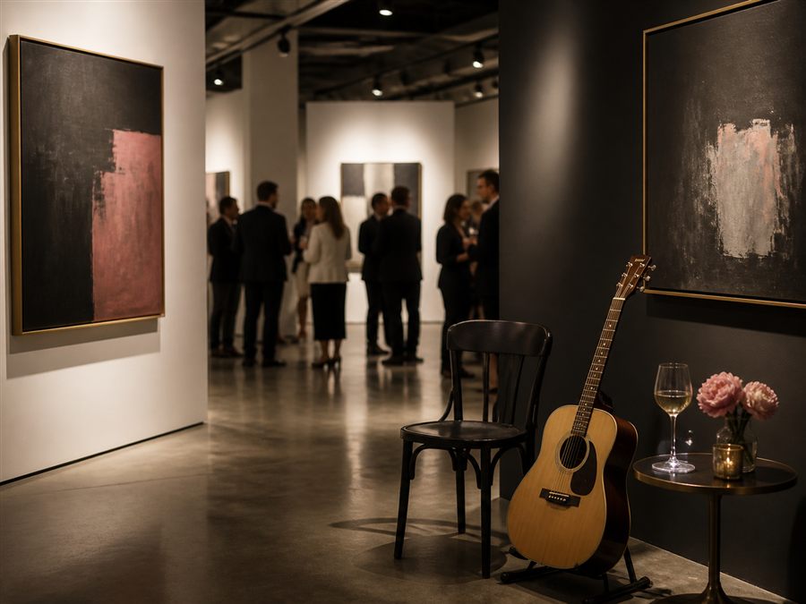 Akustische Solo-Gitarre bei einer Vernissage